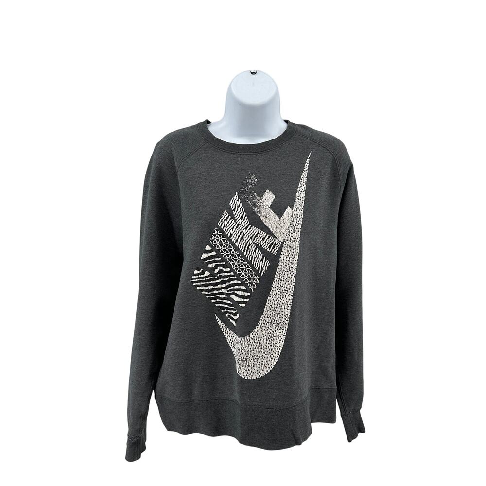 Nike Logo Sweatshirt WMNS Large Black/White Swoosh Crew Neck Long Sleeve Graphic
